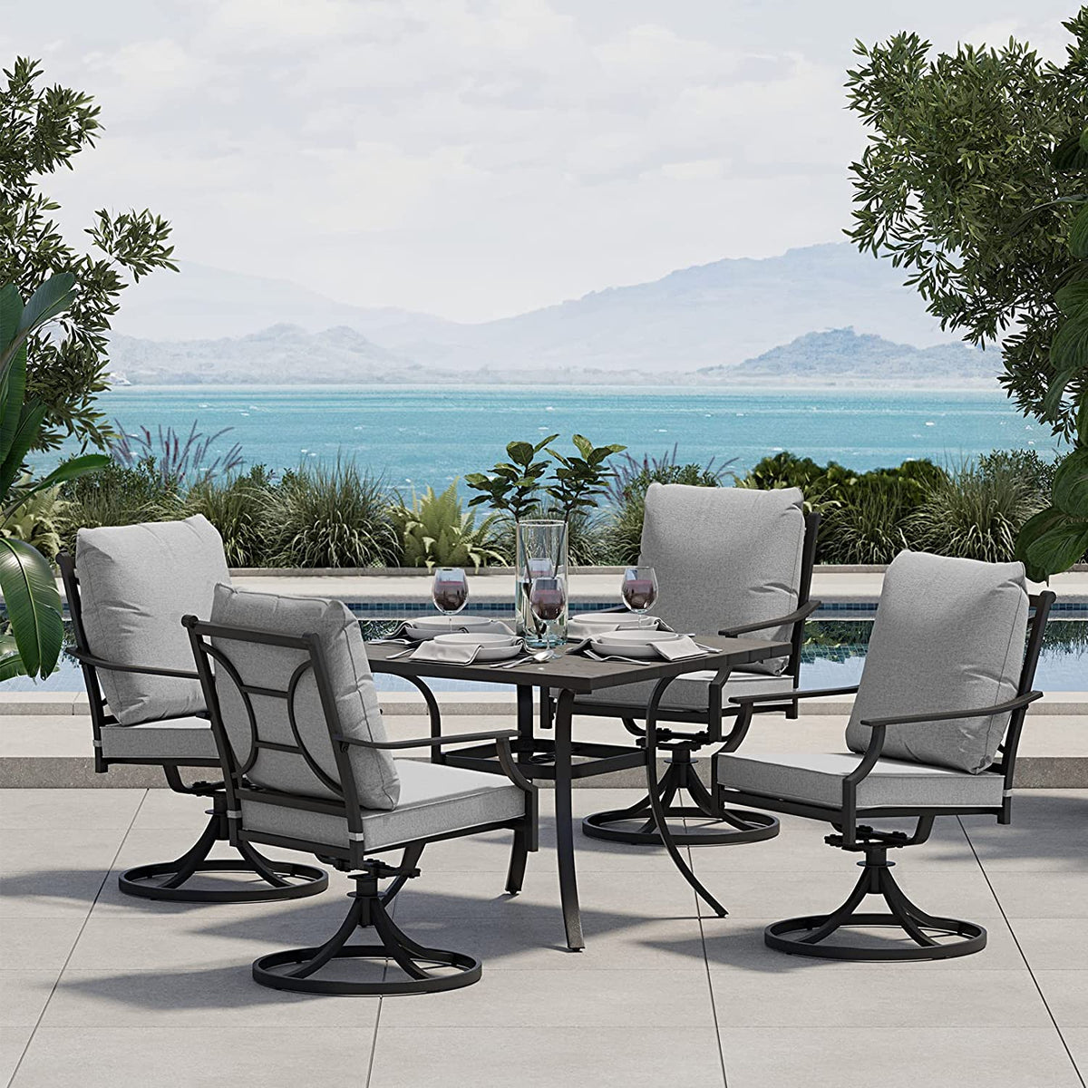 LOUNGE YARD Swivel Dining Chairs Outdoor Dining Set Patio Dining Furniture Set — product view 6