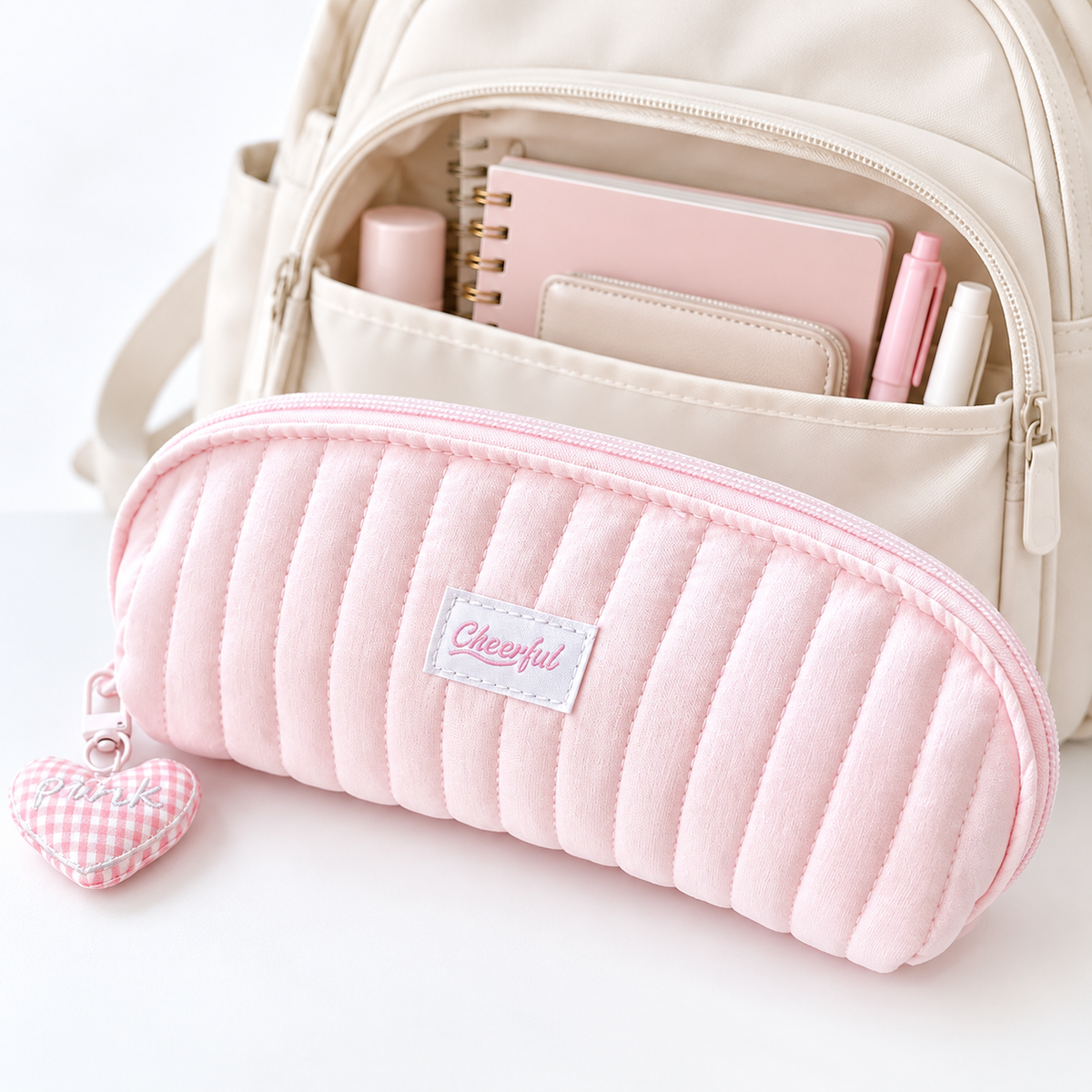 Cute Plush-Lined Zip Cosmetic Pouch with Bunny Charm LoungeYard — product view 1