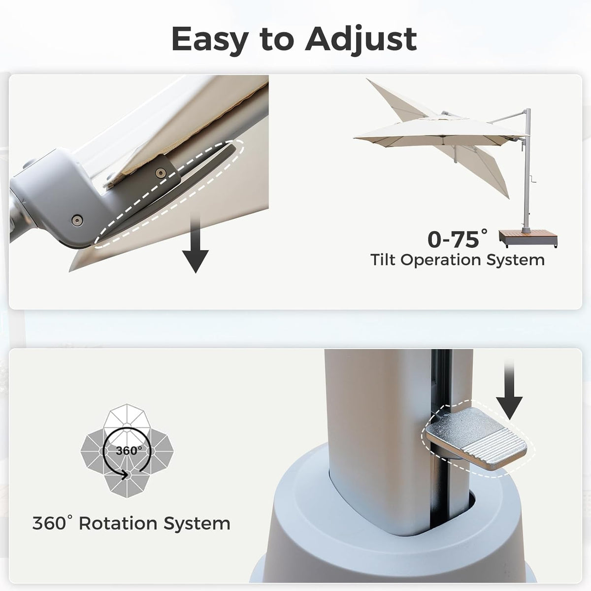 LOUNGE YARD 10x13 FT Premium Cantilever Patio Umbrella with Weighted Mobile Base | 5-Year Fade-Resistant Canopy, 360° Rotation, 75° Tilt, Aluminum Frame + Cover — product view 5