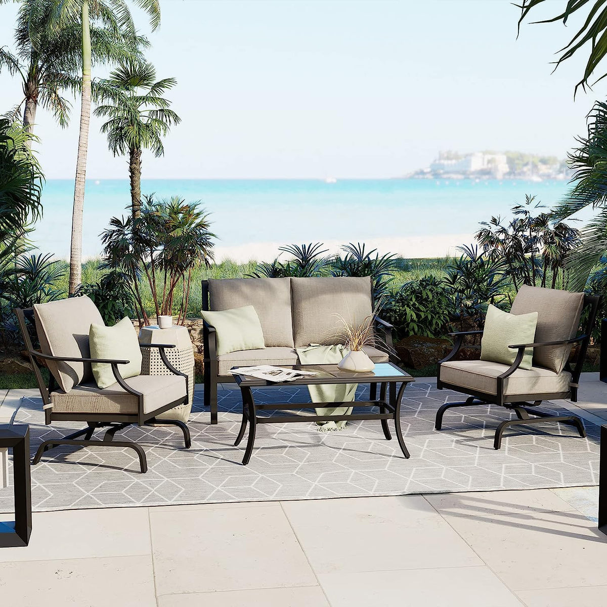 LOUNGE YARD Newport Set Patio Furniture Set Outdoor Steel Motion Conversation Set — product view 7