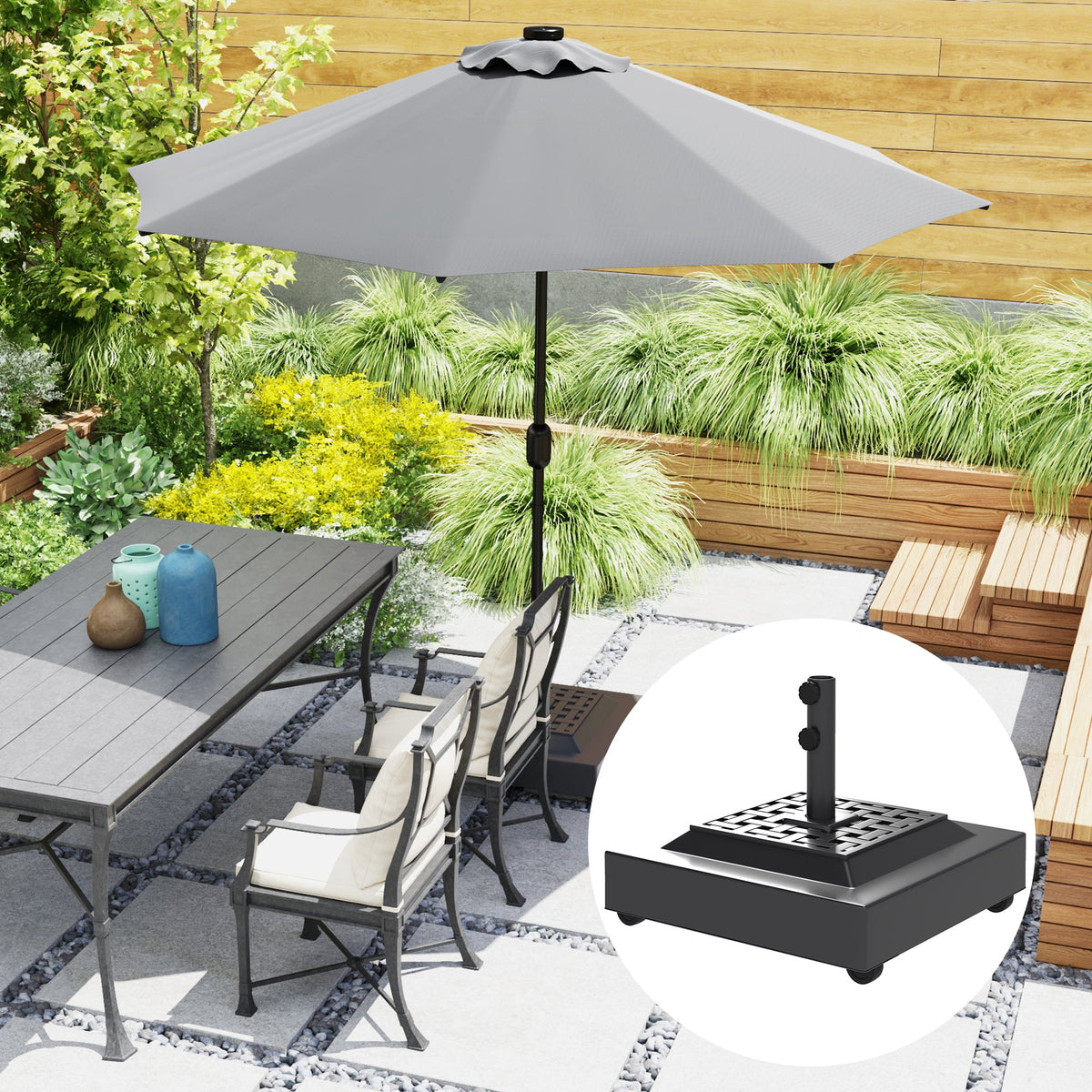 Outdoor Umbrella Base with Wheels, Up to 143lbs Sand or 112lbs Water, Black — product view 4