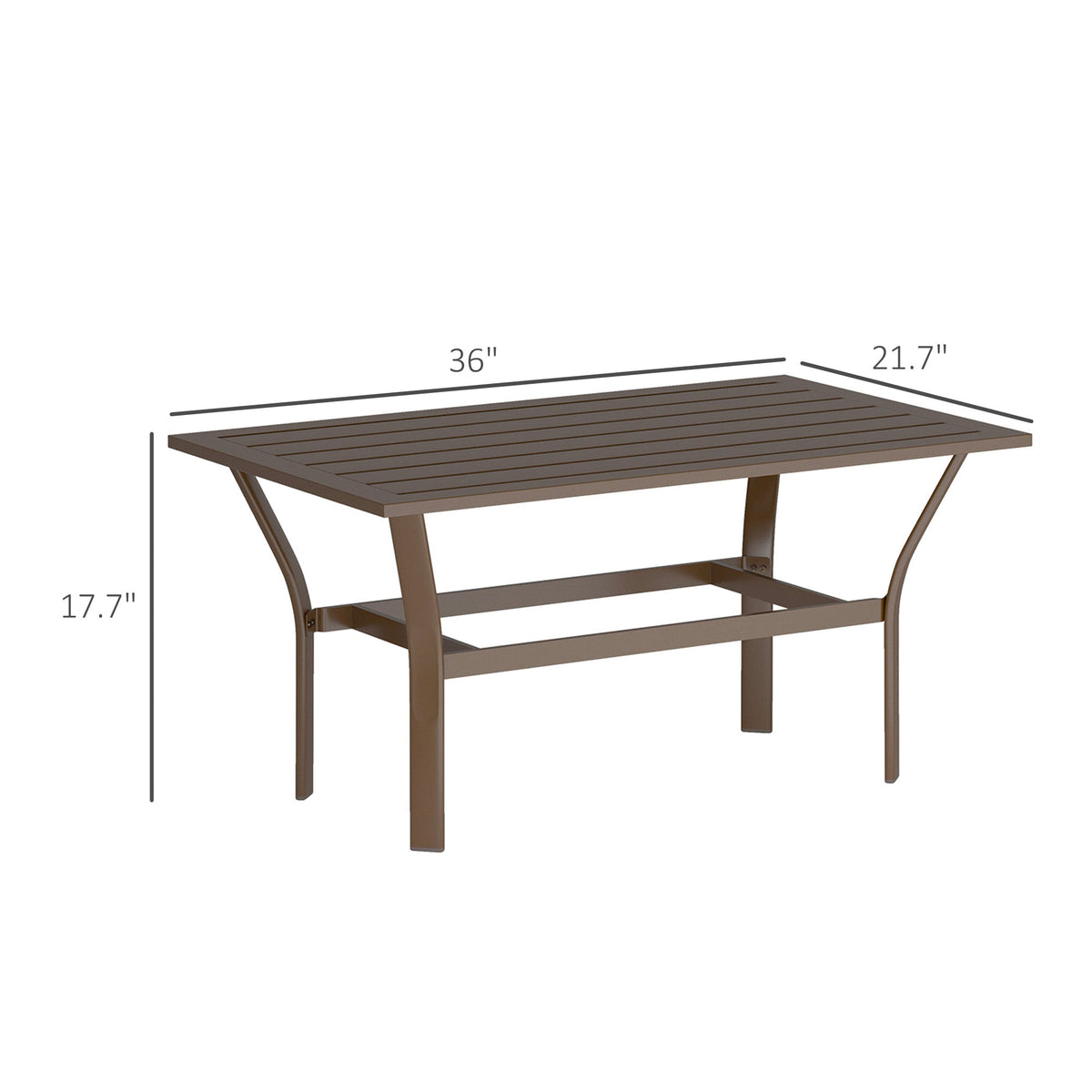 Outdoor Metal Coffee Table with Slatted Top, Brown — product view 5