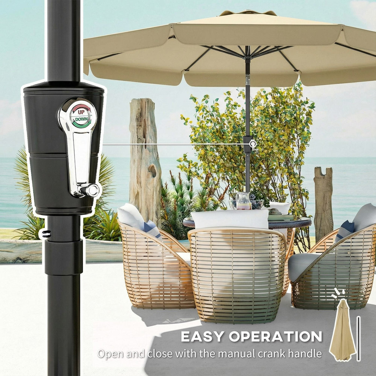 10ft Patio Umbrella with Push Button Tilt and Crank, Khaki — product view 7