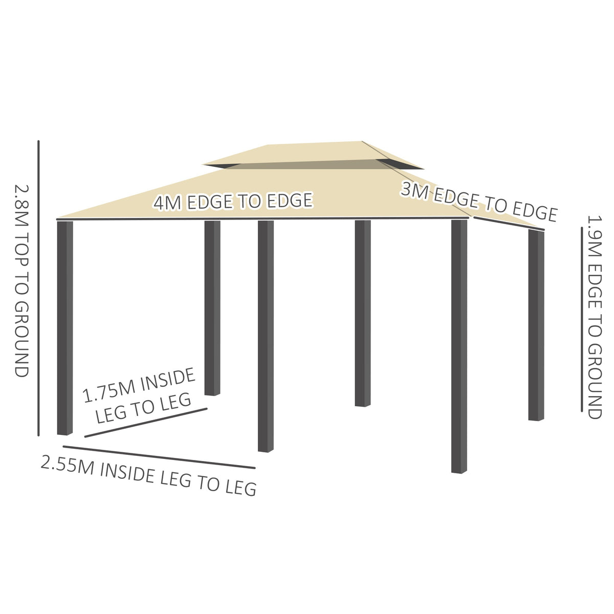 4 x 3m Garden Gazebo with Double Roof & Curtains, Beige — product view 5
