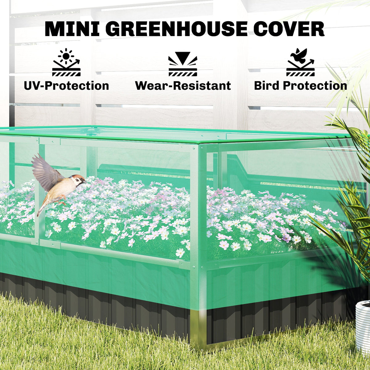 5.7 x 3 x 2.3ft Steel Raised Garden Bed with Cover and Gloves, Dark Grey — product view 6