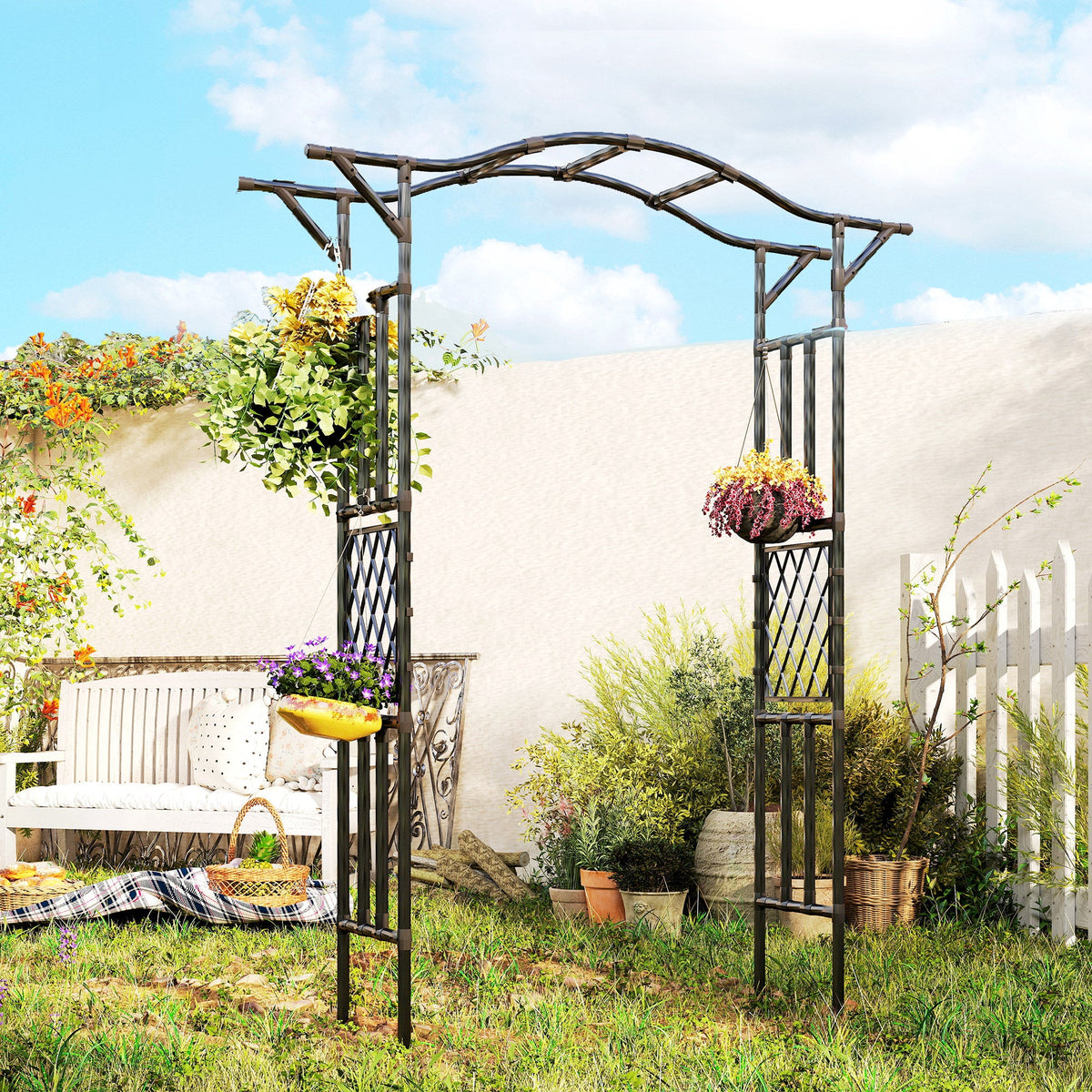 7.5ft Steel Garden Arch Trellis with Extended Top for Wedding, Garden, Black — product view 4