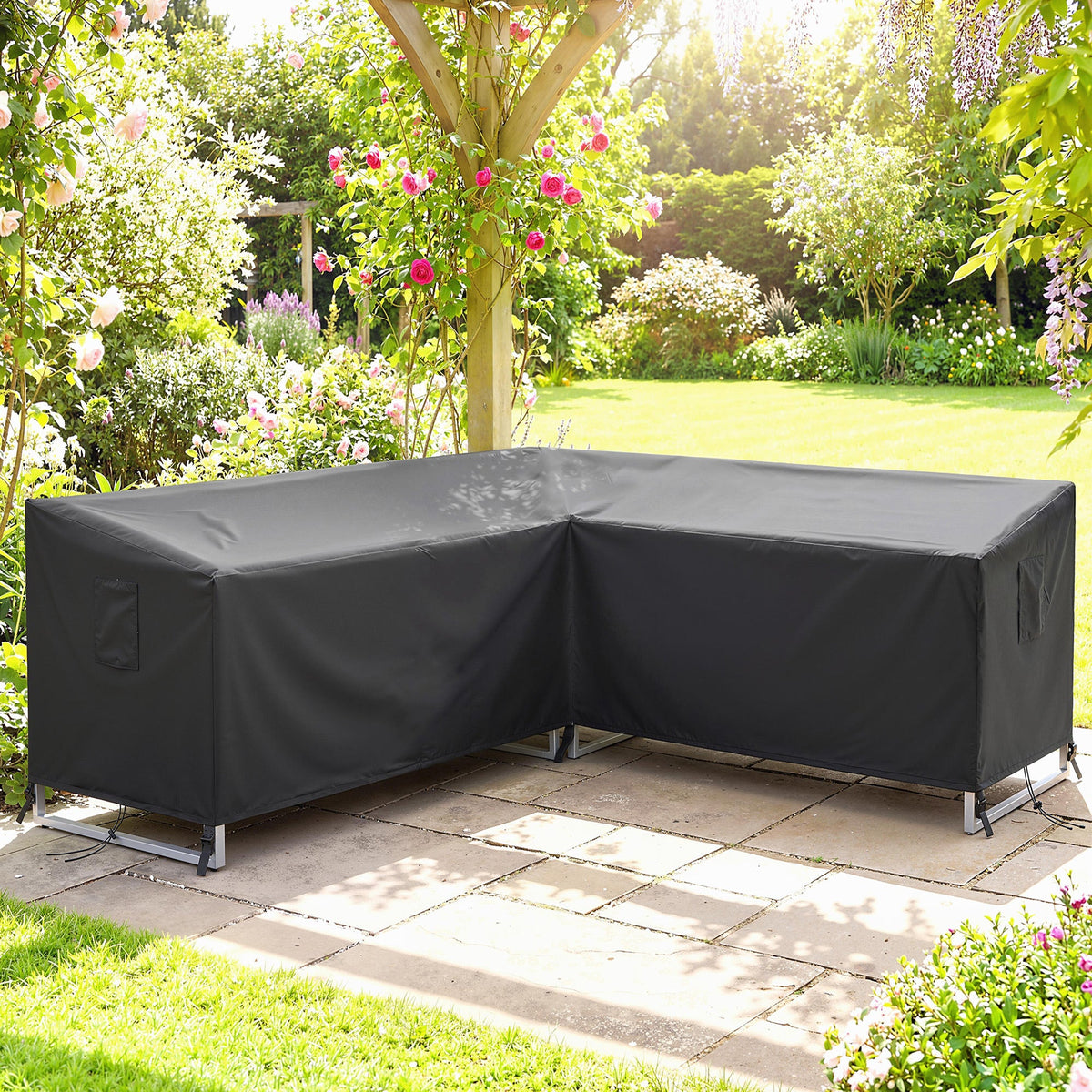 V-Shaped Garden Furniture Cover with Air Vent, 216 x 216 cm, Black — product view 4
