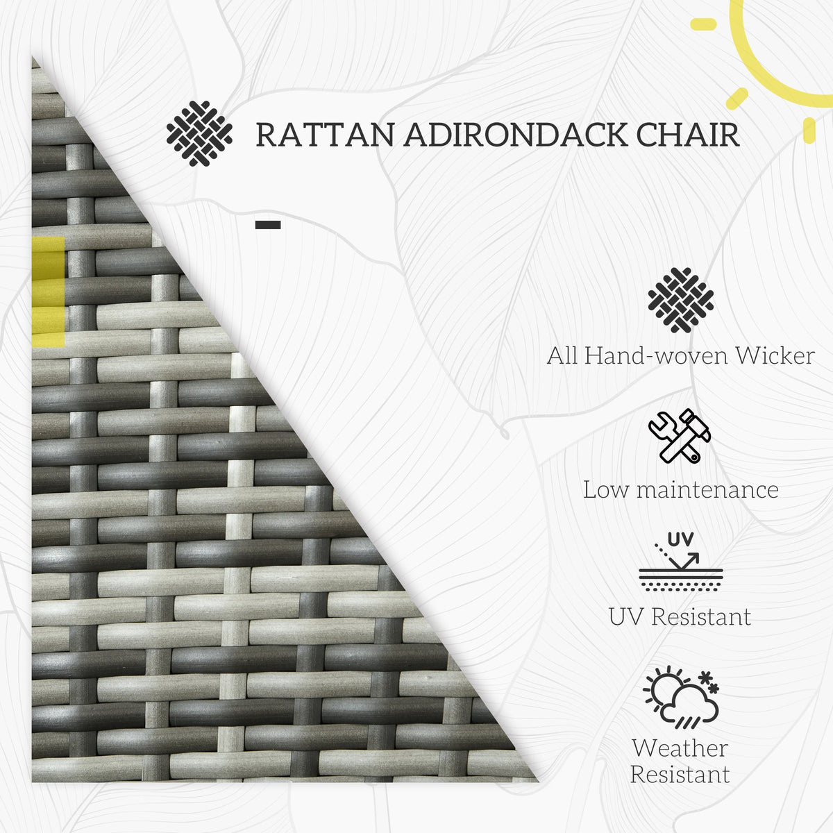 Patio Wicker Adirondack Chair with Soft Cushions and Curved Back, Grey — product view 6