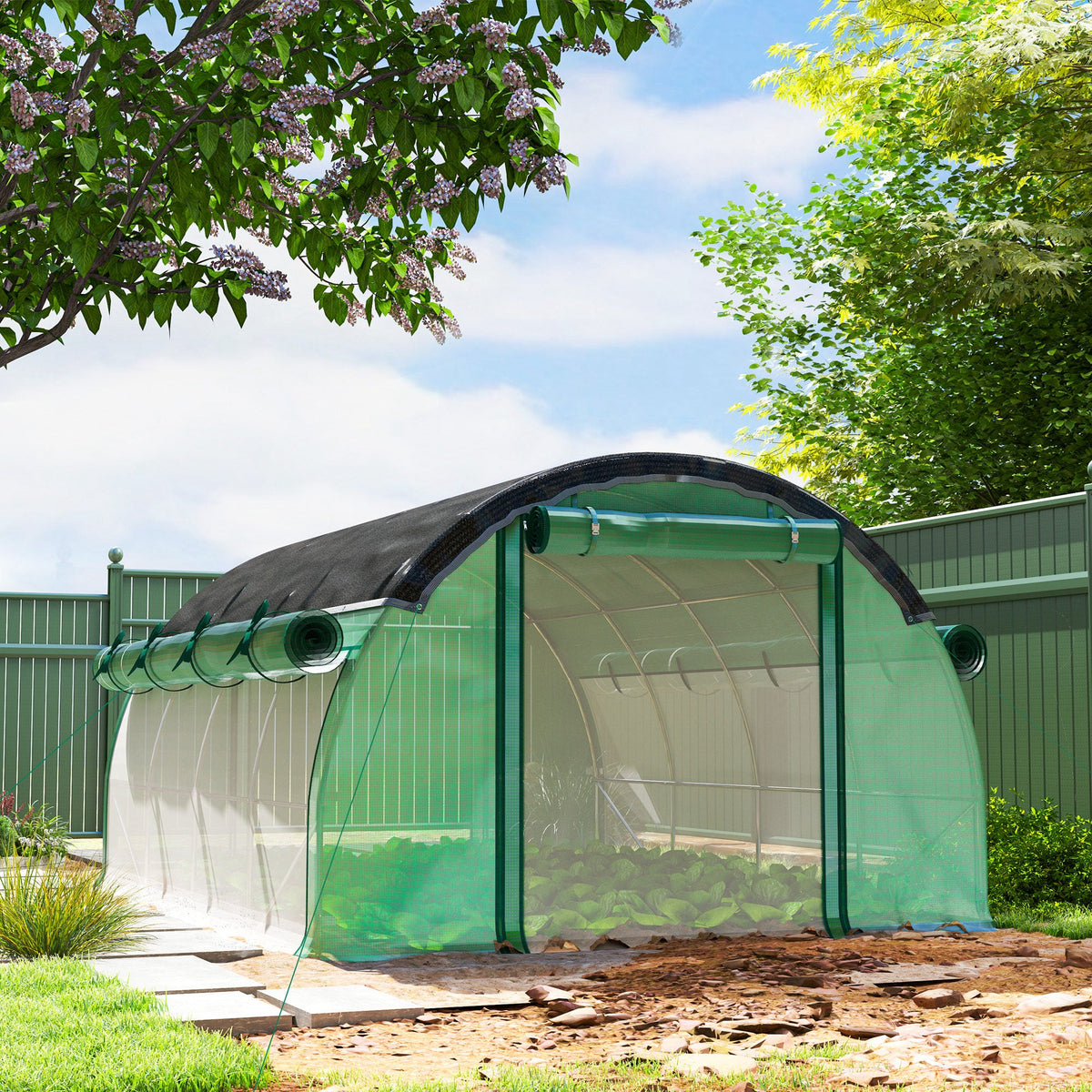 10' x 13' x 6.5' Walk-in Tunnel Greenhouse with 2 Doors, Green — product view 4