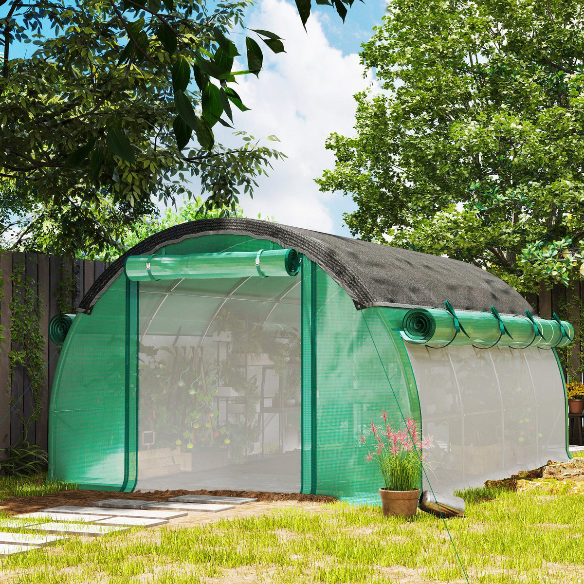 10' x 13' x 6.5' Walk-in Tunnel Greenhouse with 2 Doors, Green — product view 3