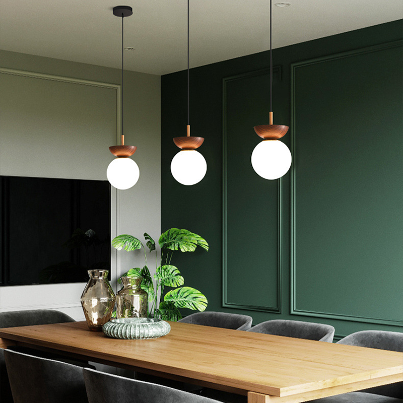 Valentina Nordic Japanese Glob LED Ceiling/Pendant Light Metal Glass Bedroom, Burlywood — product view 6