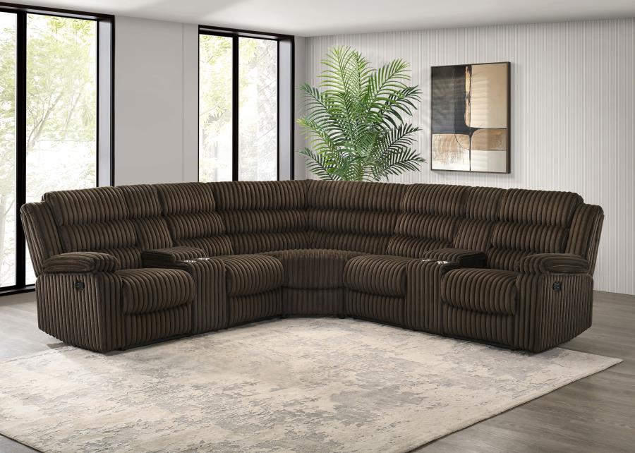 Coaster Atkinson Chocolate Corduroy Fabric Reclining Sectional Sofa – 601510 — product view 1