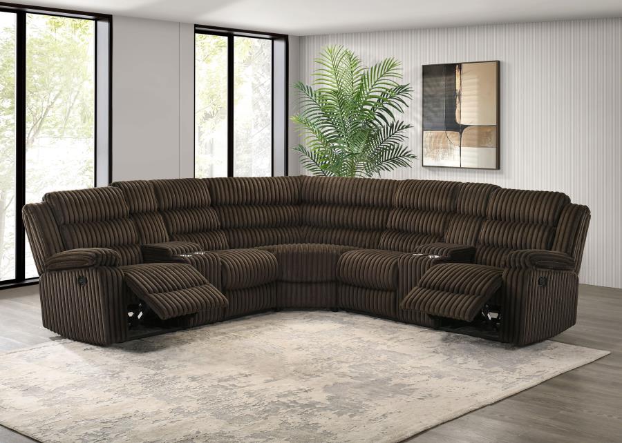 Coaster Atkinson Chocolate Corduroy Fabric Reclining Sectional Sofa – 601510 — product view 2