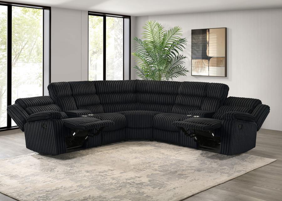 Coaster Atkinson Black Corduroy Fabric Reclining Sectional Sofa – 601520 — product view 3