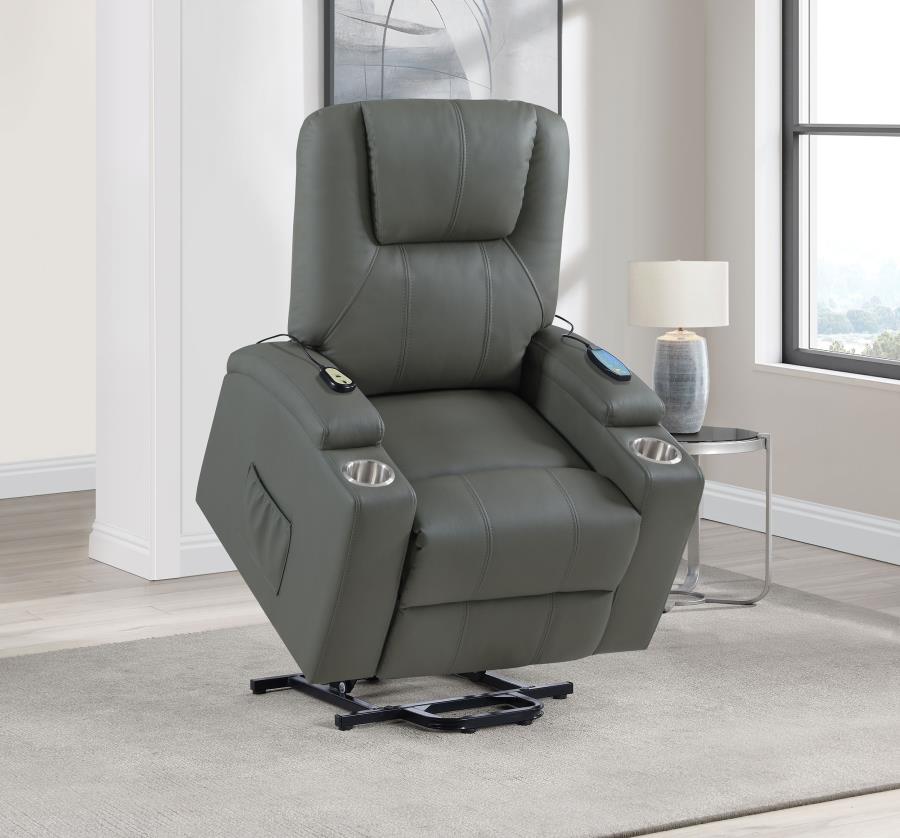 Coaster Armstrong Grey Leatherette Power Lift Recliner Chair with Heat and Massage – 609478P — product view 1