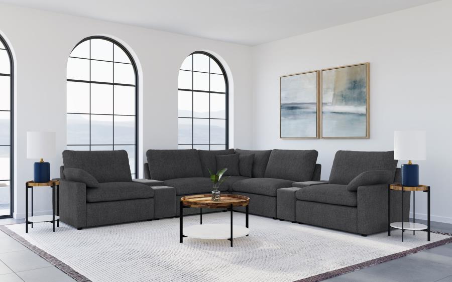 Coaster Collins Dark Grey Fabric 7-Pc Power Motion Sectional Sofa with Charging Ports – 609530P-SETA — product view 1