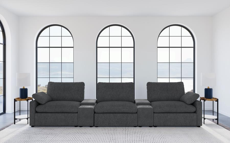 Coaster Collins Dark Grey Fabric 5-Piece Power Home Theater Seating with Console Centers – 609531PT — product view 1