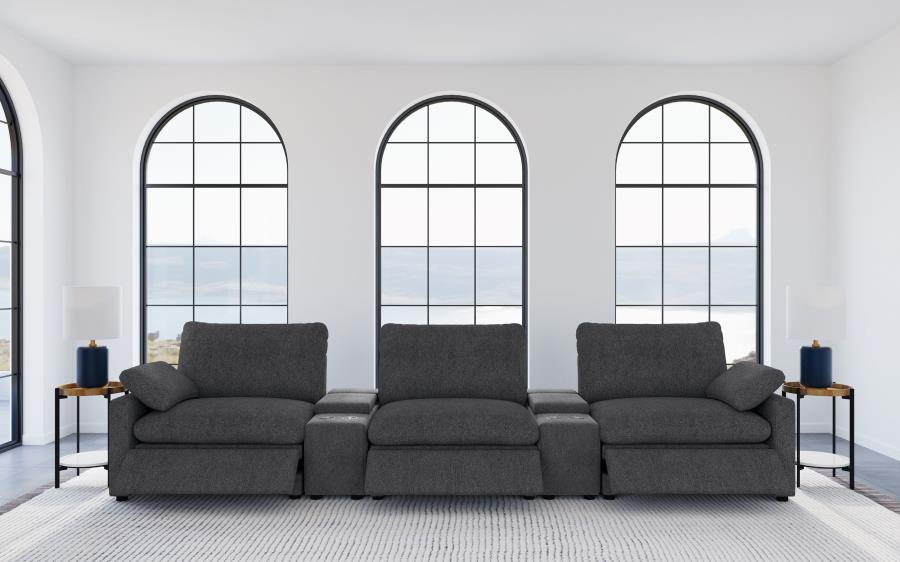 Coaster Collins Dark Grey Fabric 5-Piece Power Home Theater Seating with Console Centers – 609531PT — product view 2