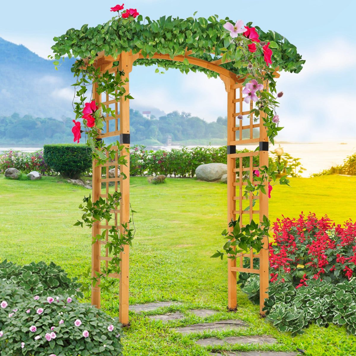 90in Wooden Garden Arbor with Trellis Wall for Climbing Plants, Wedding & Backyard Decor — product view 4