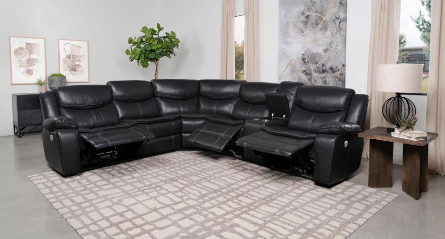 Coaster Sycamore Dark Grey Leatherette Power Reclining Sectional Sofa – 610200P — product view 2