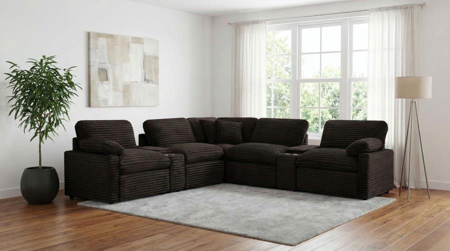 Coaster Collins Chocolate Brown Corduroy 7-Pc Power Motion Sectional Sofa with Charging Ports – 610350P-SETA — product view 1