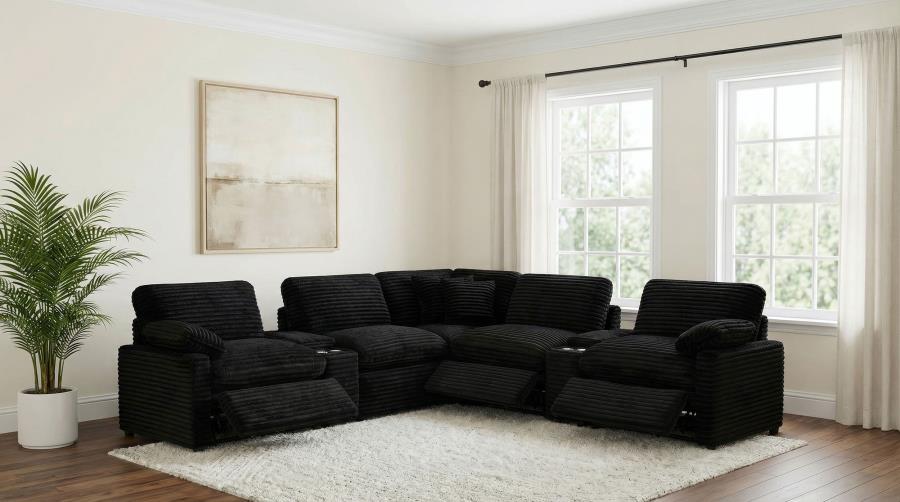 Coaster Collins Black Corduroy 7-Pc Power Motion Sectional Sofa with Charging Ports – 610360P-SETA — product view 2