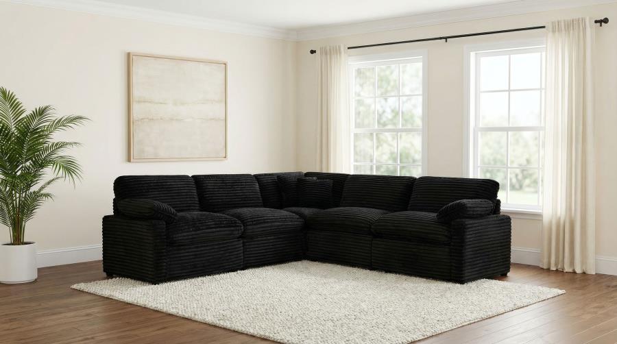 Coaster Collins Black Corduroy 5-Pc Power Motion Sectional Sofa with Charging Ports – 610360P — product view 1