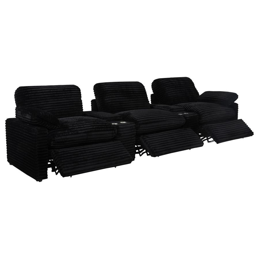 Coaster Collins Black Corduroy Fabric 5-Piece Power Home Theater Seating with Console Centers – 610361PT — product view 3