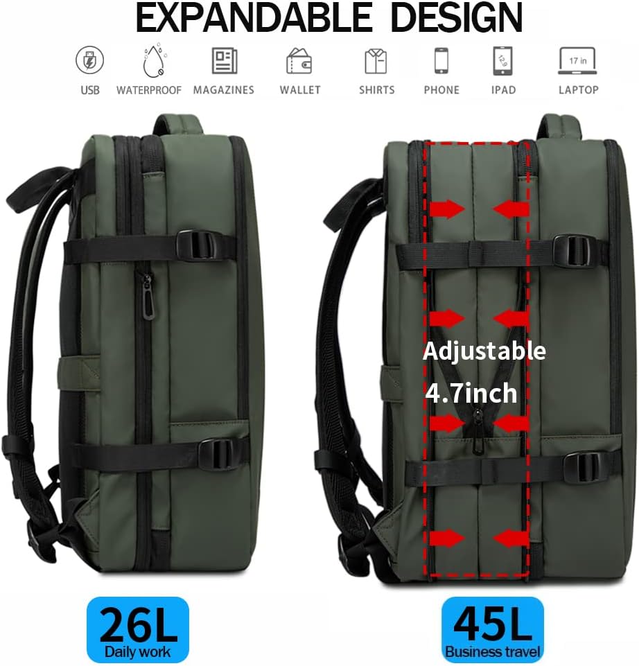Expandable 26–45L Waterproof Travel Backpack with Laptop Sleeve & Duffle Carry | LoungeYard — product view 5