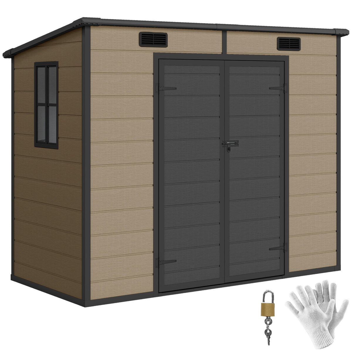 EverBase 8' x 4' Outdoor Storage Shed with Window, Lockable Doors and Vents, Light Brown — product view 1