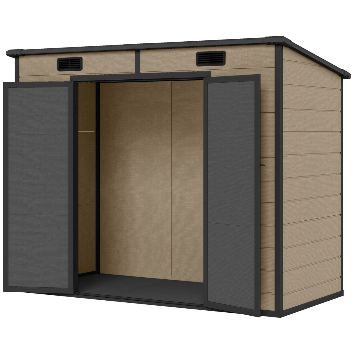 EverBase 8' x 4' Outdoor Storage Shed with Window, Lockable Doors and Vents, Light Brown — product view 2