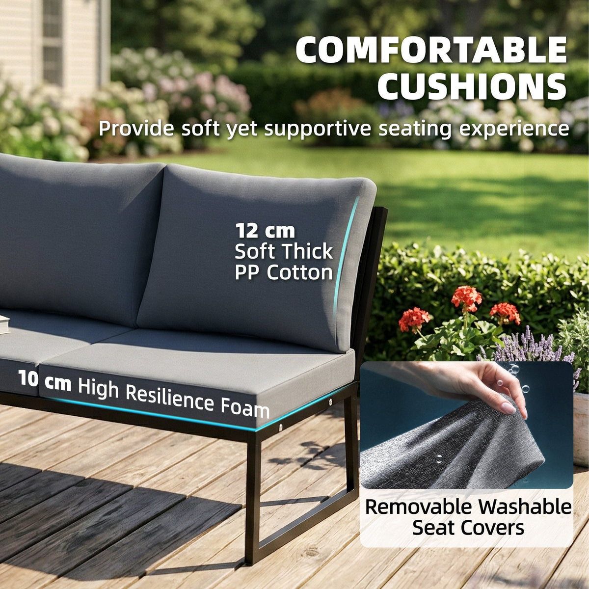 4 Seater Rattan Corner Sofa Set with 2 Nesting Tables, Teak — product view 7