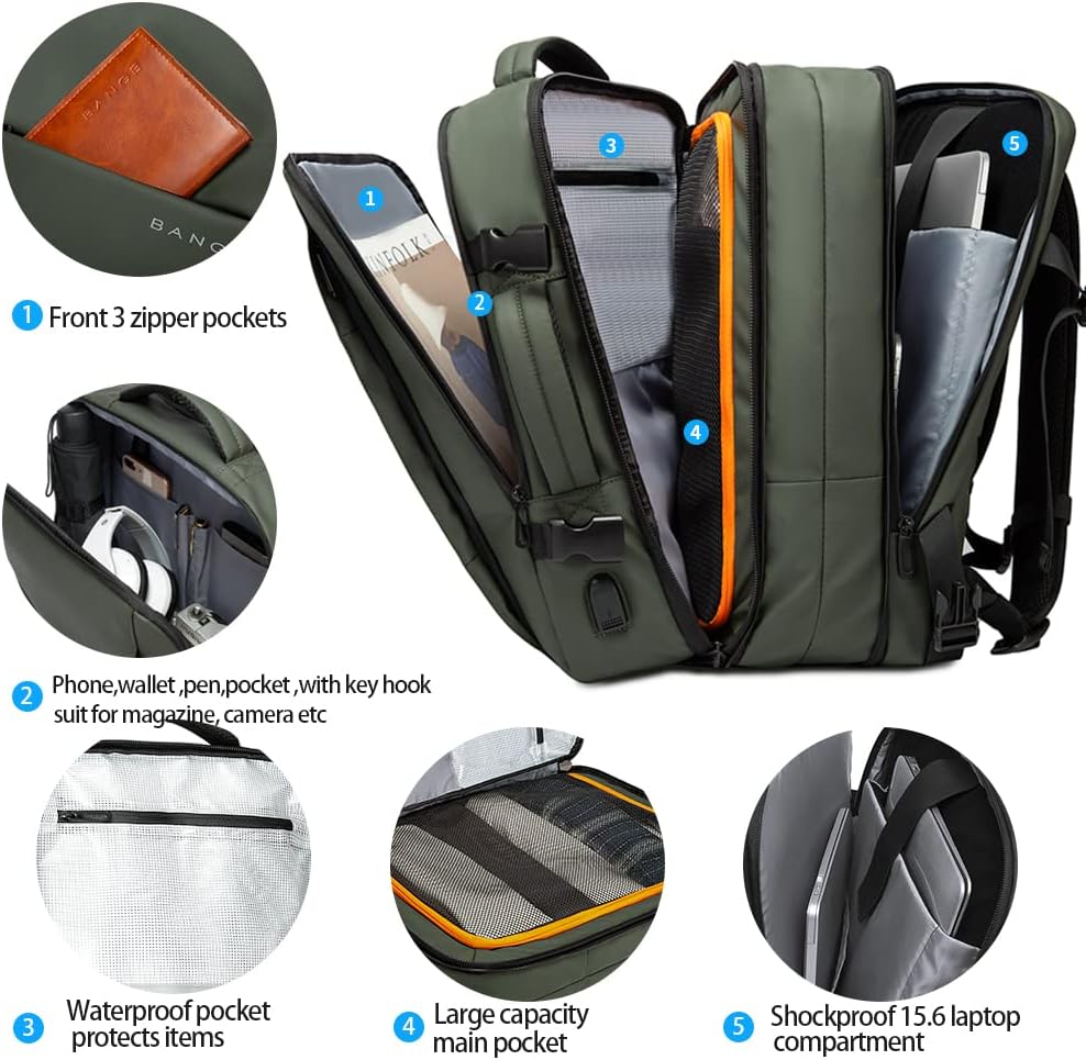 Expandable 26–45L Waterproof Travel Backpack with Laptop Sleeve & Duffle Carry | LoungeYard — product view 3