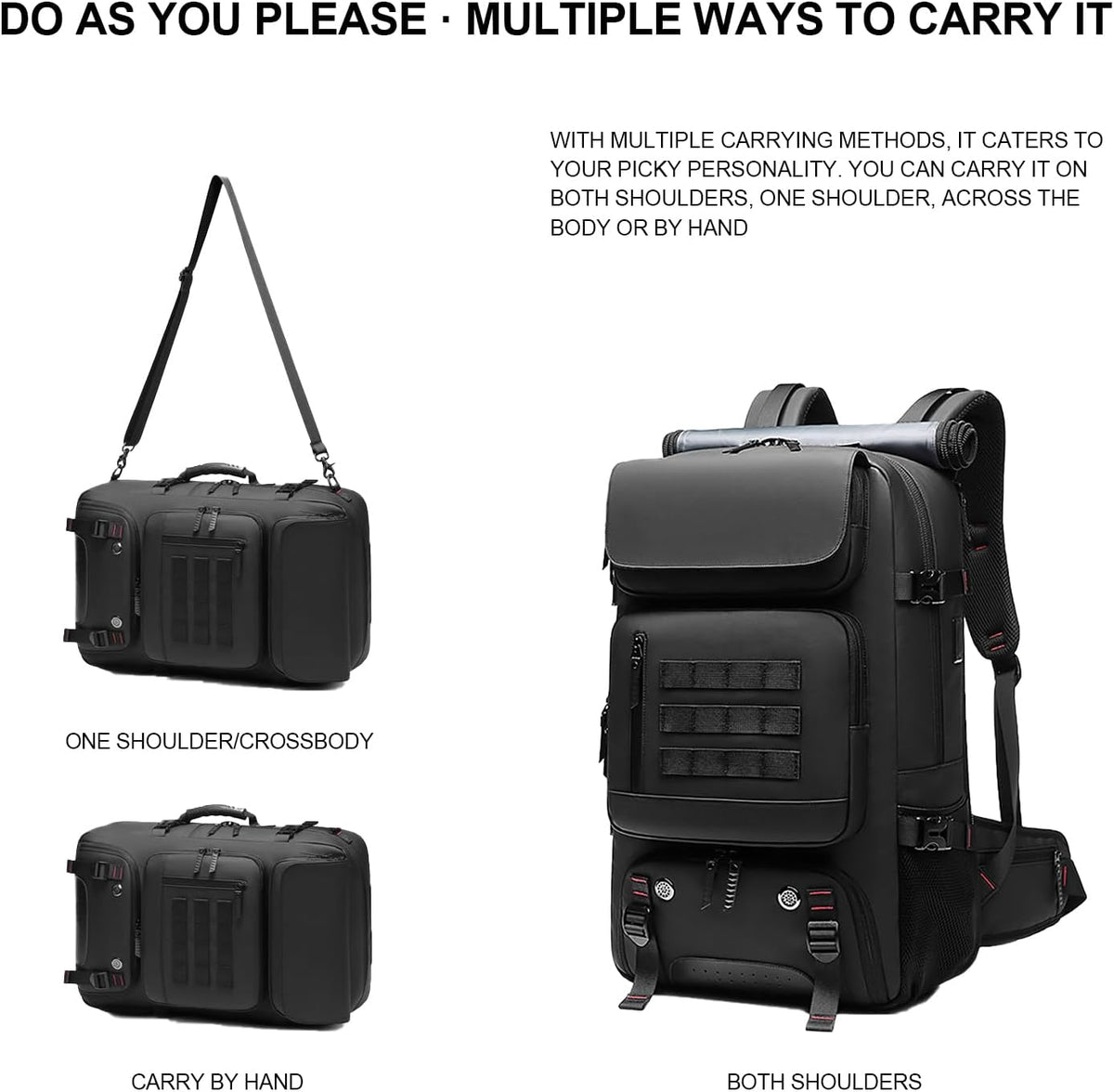 50L Waterproof Travel Backpack with Shoe Compartment & USB Port | LoungeYard — product view 3