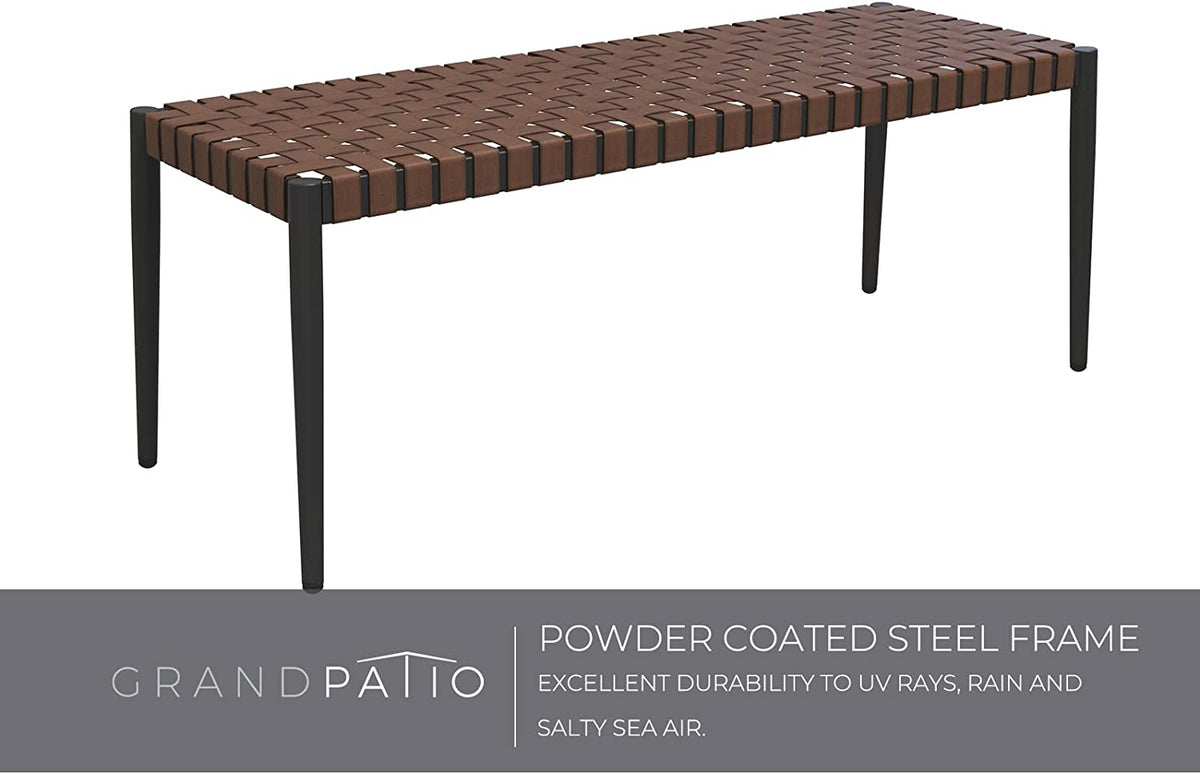 LOUNGE YARD Outdoor/Indoor 2-Seat Bench,Steel Frame Leather-Look Resin Wicker Bench for Small Front Porch Entryway Bench — product view 6
