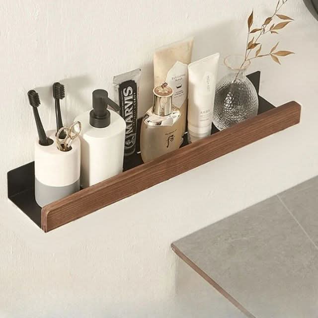 LoungeYard | No-Drill Solid Wood Bathroom Wall Shelf — product view 4