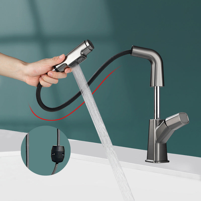 LoungeYard | Brass Contemporary Sink Faucet Pull-Out Round Bathroom Faucet — product view 5