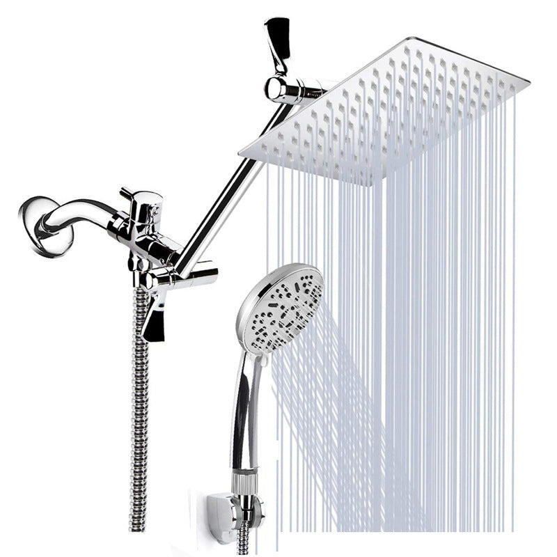 LoungeYard | Modern Style Dual Showerhead 9-Spray Silver Wall-Mounted Showerhead — product view 3