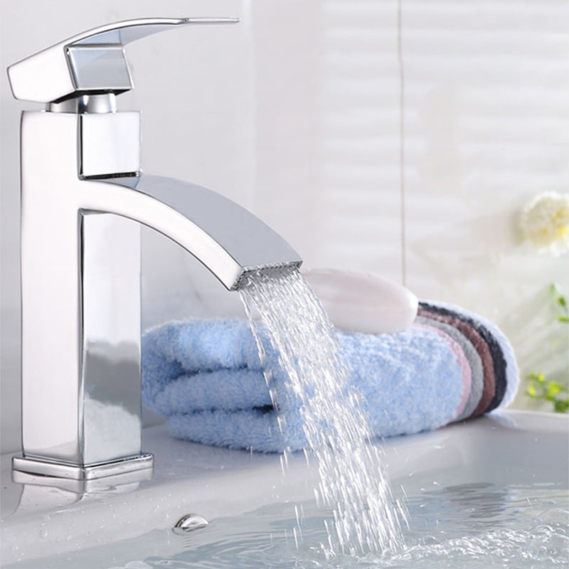 LoungeYard | Cubic Chrome Bathroom Faucet Low Arc Single Lever Basin Faucet — product view 5