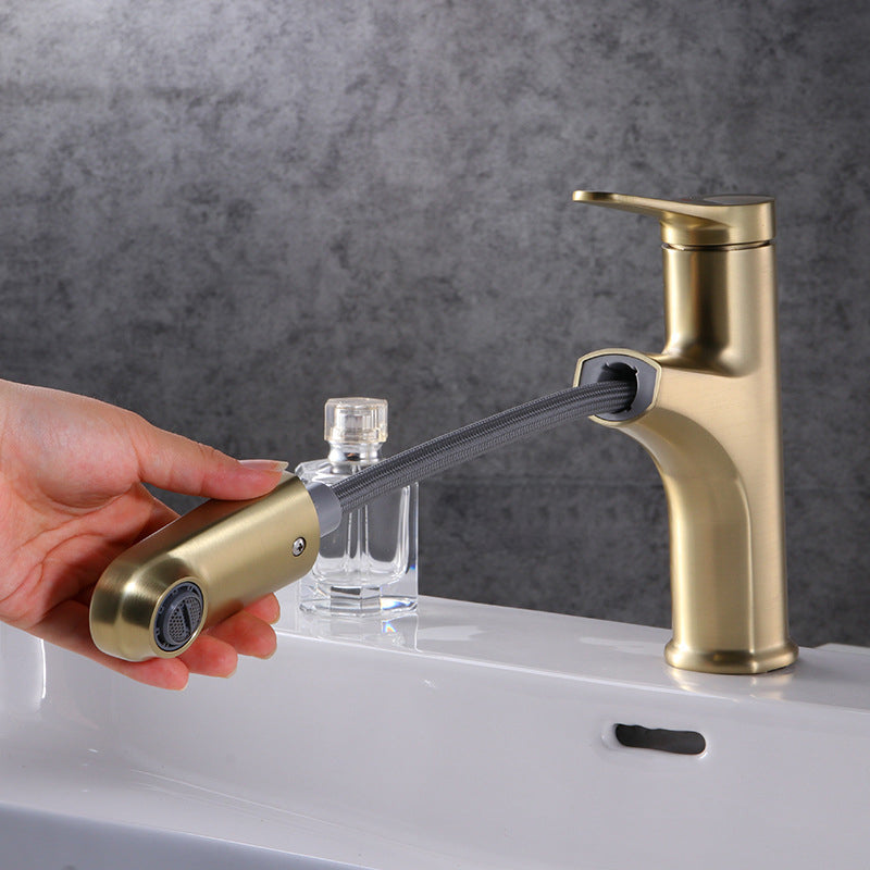 LoungeYard | Contemporary Basin Faucet Copper Pure Color Single Lever Retractable Basin Faucet — product view 6
