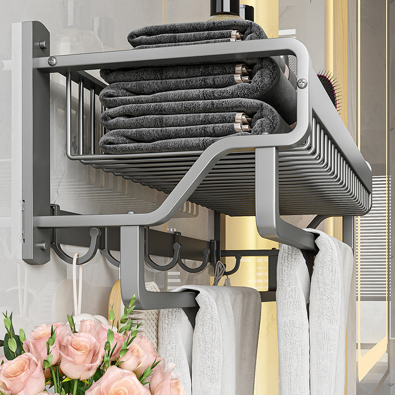 LoungeYard | Modern Metal Bath Accessory Set Polished Silver Bath Shelf/Paper Holder/Towel Hook — product view 4