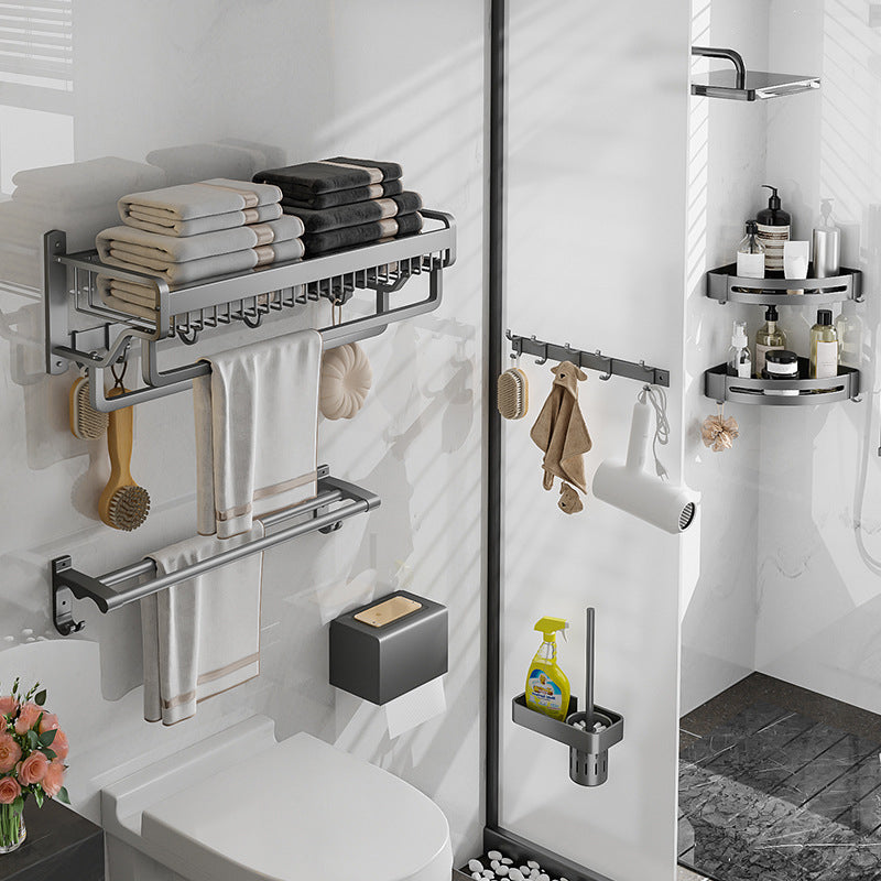 LoungeYard | Modern Metal Bath Accessory Set Polished Silver Bath Shelf/Paper Holder/Towel Hook — product view 5