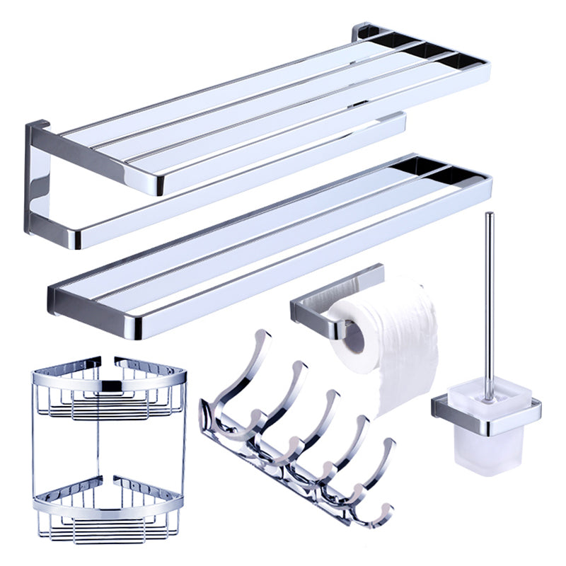 LoungeYard | Chrome brass modern bathroom accessory set with towel bar/ ring/ paper holder & bathrobe hook — product view 6