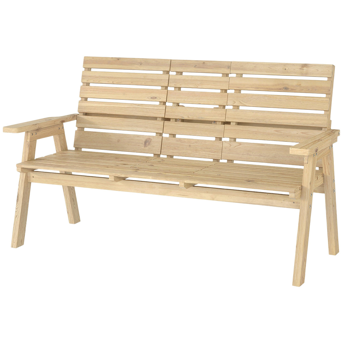 2 Seater Wooden Garden Bench with Convertible Middle Table, Natural — product view 2