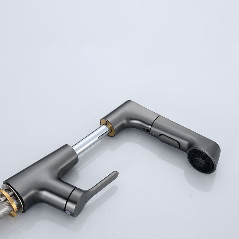 LoungeYard | Modern Vessel Sink Faucet Copper Single Handle Pull Down Low Arc Vessel Faucet — product view 6