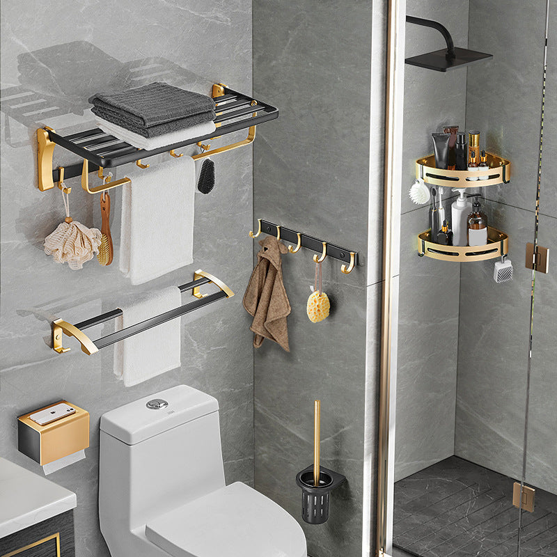 LoungeYard | Contemporary Bath Accessories Set Black & Golden Bath Shelf/Towel Bar — product view 6