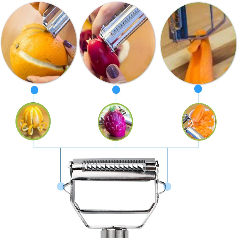 Ultra-sharp stainless steel multifunctional vegetable peeler & julienne cutter — product view 7