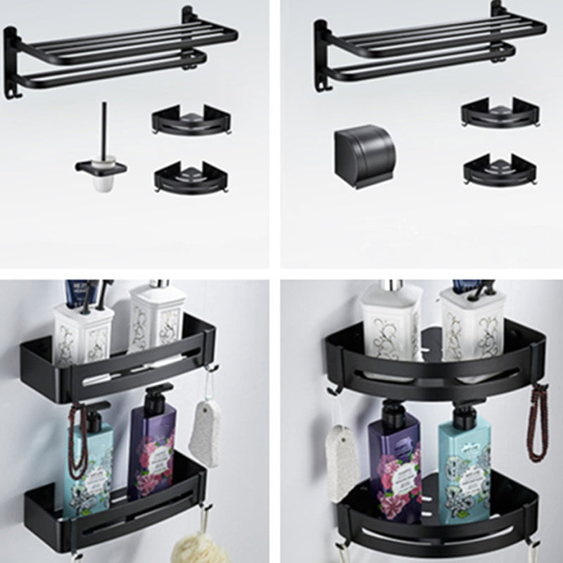 LoungeYard | Contemporary 8-piece Bathroom Accessory Set Matte Black Bathroom Shelf/Paper Holder/Towel Hook — product view 3