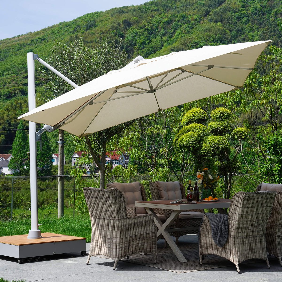 LOUNGE YARD 10x13 FT Premium Cantilever Patio Umbrella with Weighted Mobile Base | 5-Year Fade-Resistant Canopy, 360° Rotation, 75° Tilt, Aluminum Frame + Cover — product view 2