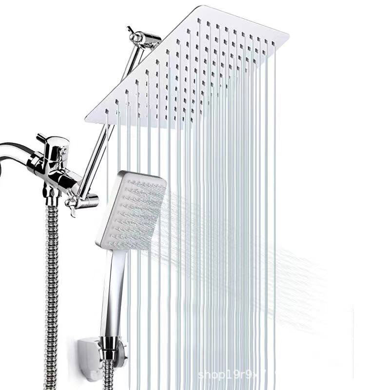 LoungeYard | Contemporary Pull Down Dual Shower Head Square High Arc Shower Head Combo in Chrome — product view 2